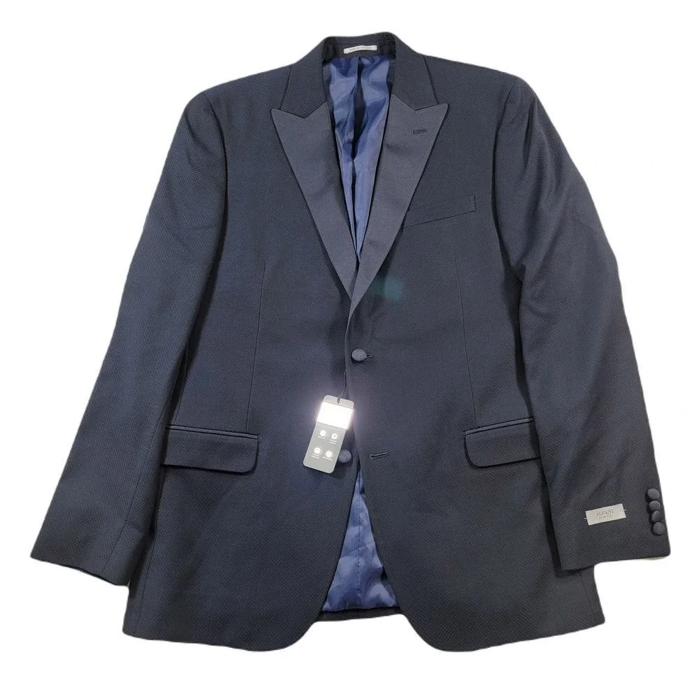 Alfani Slim-Fit Navy Tuxedo Suit Jacket Mens 42L Blue Diamond Grid‎ Pattern $360